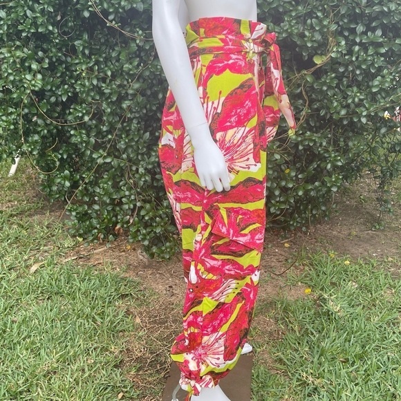 Ashley Stewart Boho Trop Print Wide Leg Ankle Puddle Hem Bag Waist Pants - Picture 4 of 12